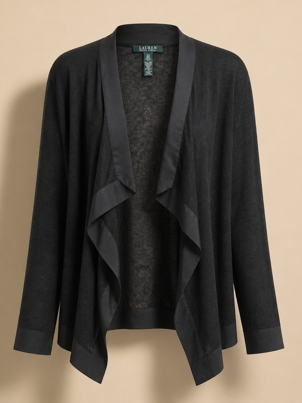 Lauren Ralph Lauren Black Draped Open-Front Sweater Cardigan